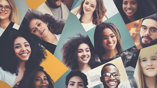 Diverse group of smiling people in a collage.