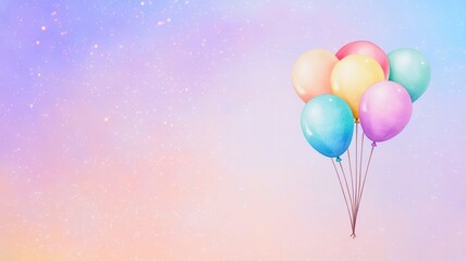 A vibrant collection of colorful balloons floating softly against a dreamy pastel background, perfect for celebrations and joyful moments.