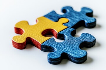 three interlocking puzzle pieces in yellow, blue, and red symbolizing unity and diversity