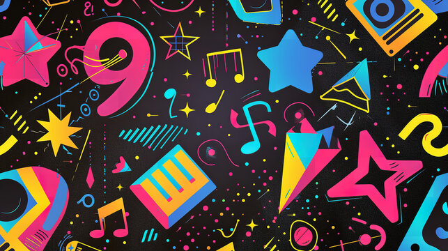 Back To The 90's Backdrop on black background, 90s Theme Party Decoration, Retro Birthday Sign, Nostalgic Disco, Millennial Gen Z Hip Hop Banner. Typical retro background of the 90’s