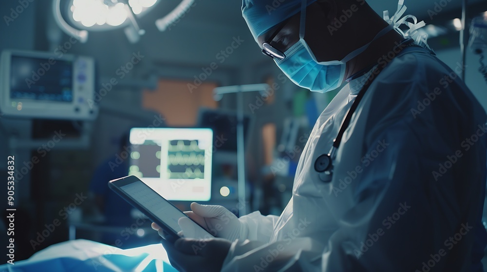 Aufkleber doctor utilizing advanced digital tablet technology in modern healthcare medical professional in ope
