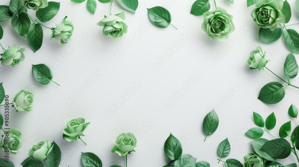 Poster a border of green roses, arranged in a minimalist style to create a clean and contemporary frame. th