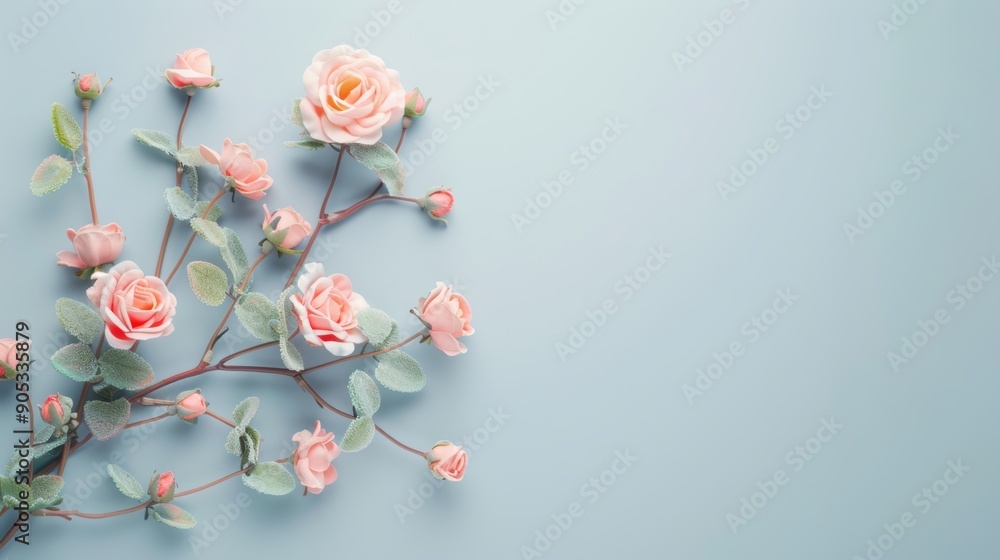 Poster a simple and modern gray backdrop adorned with a subtle rose border, providing plenty of copy space 