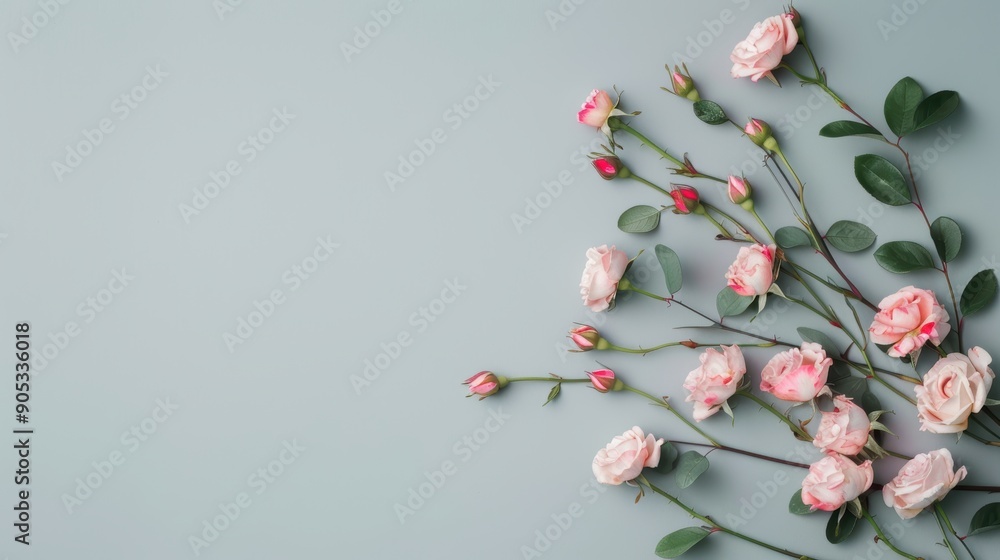 Poster a chic gray background with a stylish rose border, creating a modern and sophisticated look. the ima