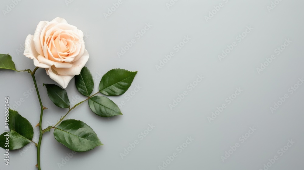 Poster a serene gray background featuring a delicate rose border, ideal for projects that need a calm and e