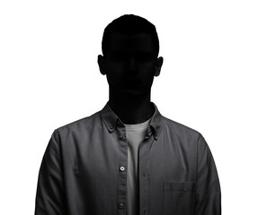 Anonymous person. Shaded portrait of man on white background