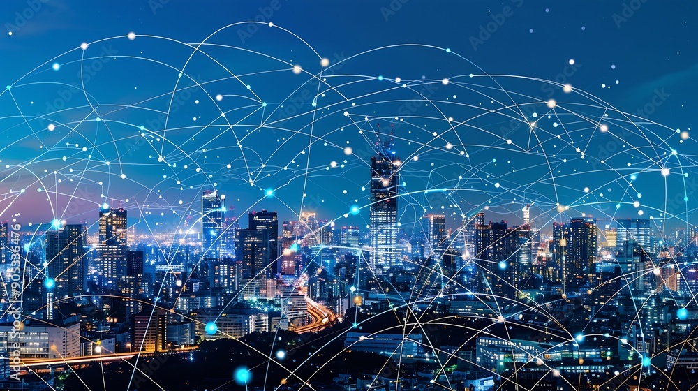 Poster Global connection and the internet network alteration in smart city  Concept of future wireless digital connecting and social media networking : Generative AI