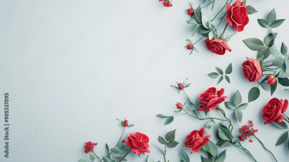 Poster a simple and elegant border made of red roses, with a clean and minimalistic design that provides pl
