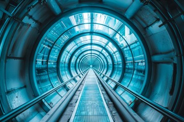 A stunning futuristic tunnel illuminated by vibrant blue lights creating a unique perspective