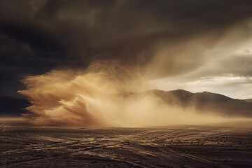 Fototapeta premium natural scenery, dust storms and tornadoes, in the dark, billowing sand and dust, commercial photography