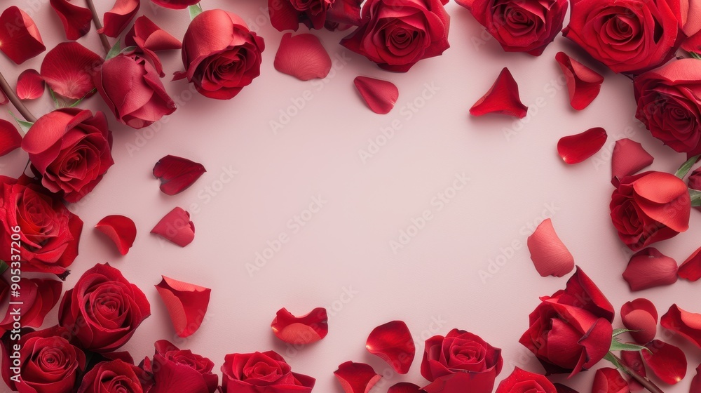 Poster an elegant border of red roses, arranged in a minimalist style to create a sophisticated and romanti