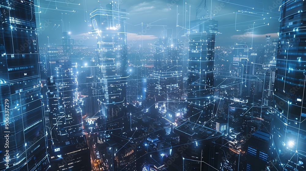 Leinwandbilder smart city and digital transformationbig data connection technology telecommunication and communicat