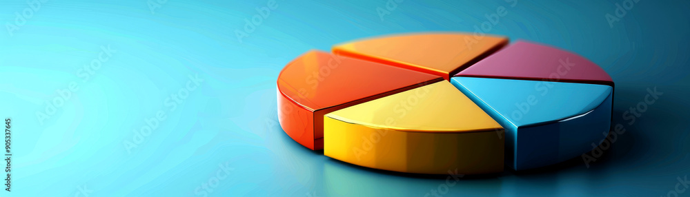 Poster a colorful pie chart on a gradient background, representing data visualization and analysis for busi