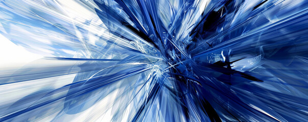 A bold sapphire background with dynamic, radiating lines in contrasting colors like white and black, creating a sense of energy and movement.