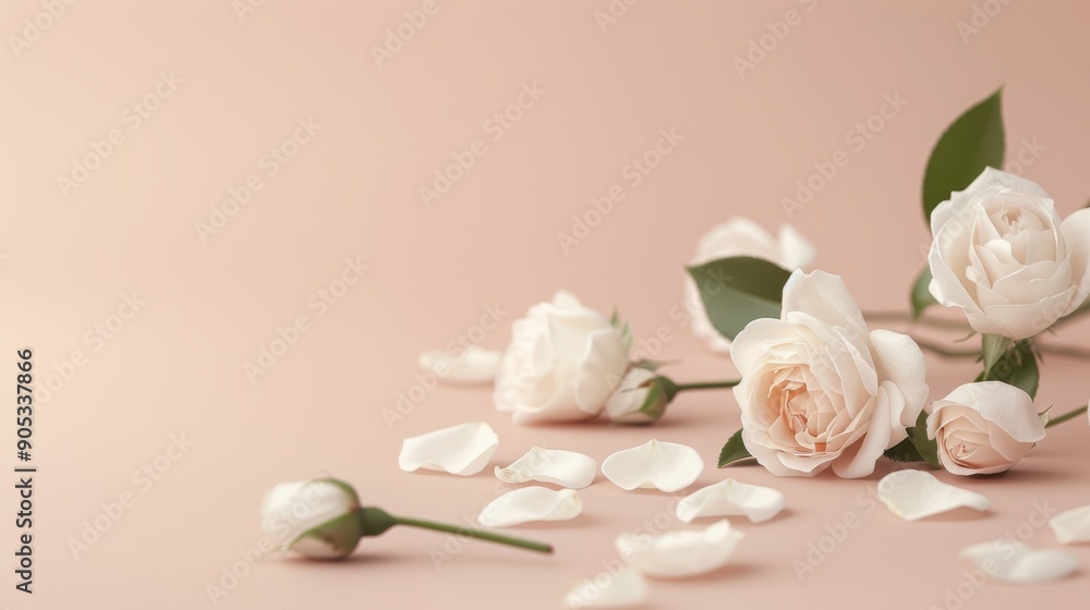 Poster a beautiful white border adorned with intricate white roses, creating a romantic and timeless frame.