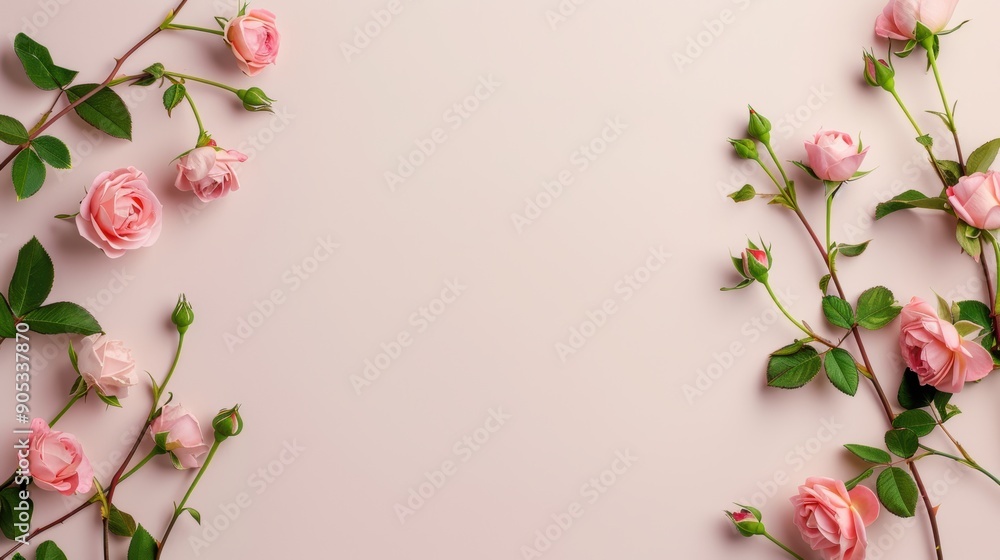 Poster a sophisticated white border featuring a pattern of delicate roses, creating a stylish and romantic 
