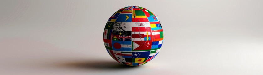 A globe made of various country flags, representing global unity and diversity, suitable for travel and international themes.