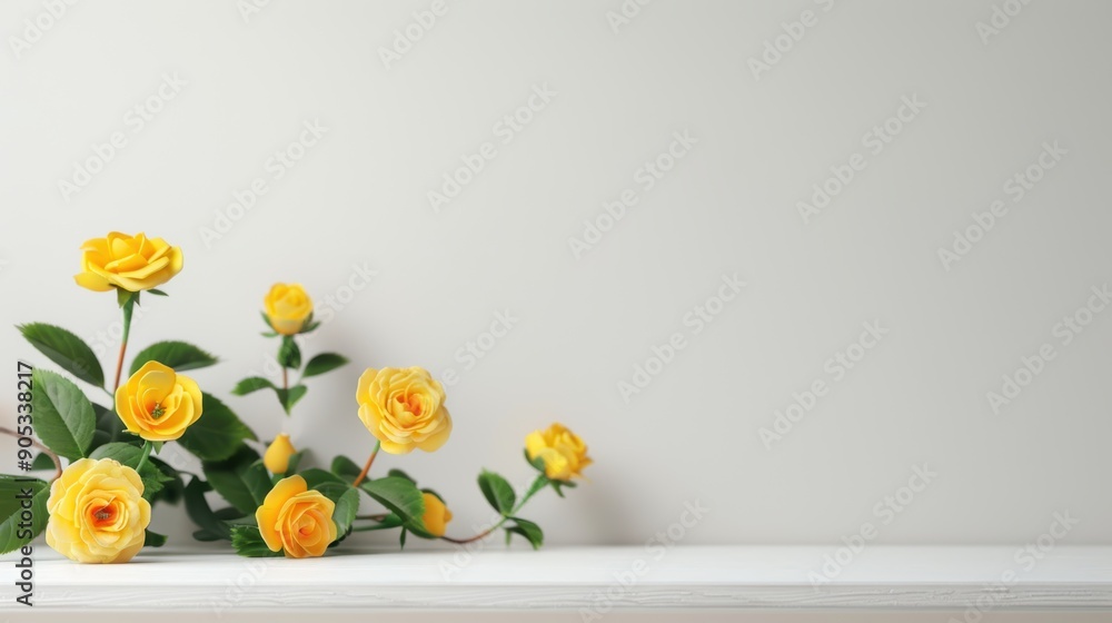 Poster a minimalist composition featuring a border of yellow roses, creating a beautiful frame around a bla