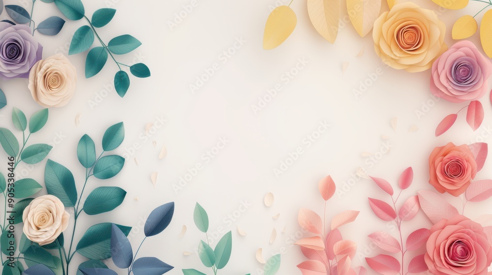 Poster a minimalist design featuring a border of rainbow roses, adding a touch of color and elegance to a b