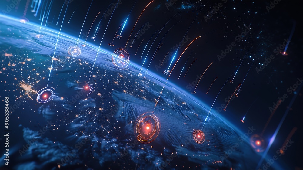 Aufkleber Wireless technology concept global network connections WiFi networking Speed Wireless internet connection communication technology Cyberspace Blockchain Cloud computing and big data : Generative AI