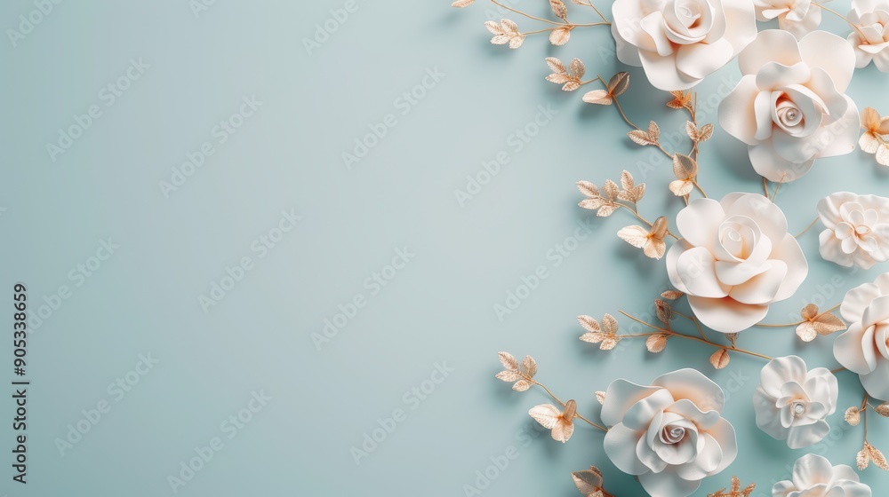 Poster a delicate border of golden roses, adding a touch of luxury to a minimalist composition with ample c