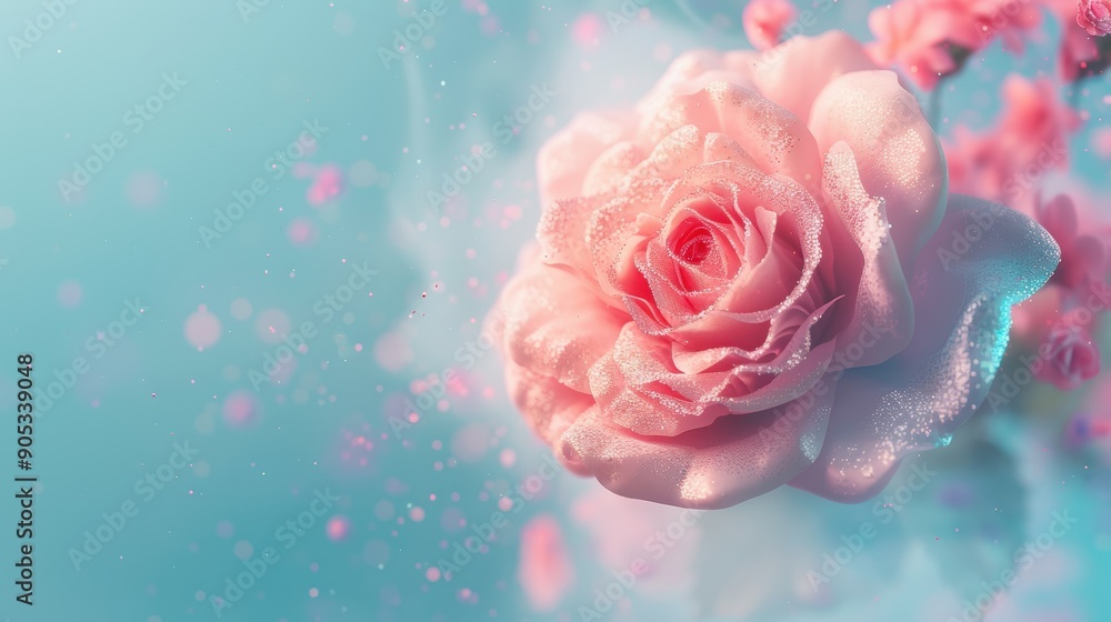 Poster a creative and artistic composition featuring a neon rose border, with a soft and ethereal quality t