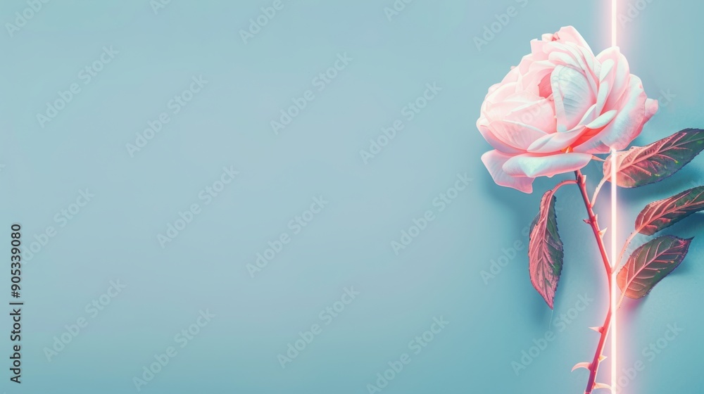 Poster a modern and sophisticated design featuring a neon rose border, with clean lines and a minimalist ae