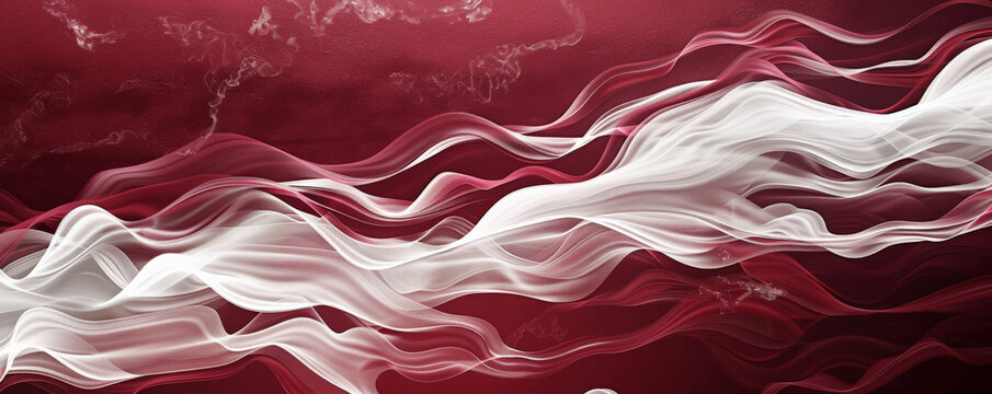 A deep crimson background with smooth, wavy lines of contrasting colors such as white and deep burgundy, creating a sense of movement and fluidity.