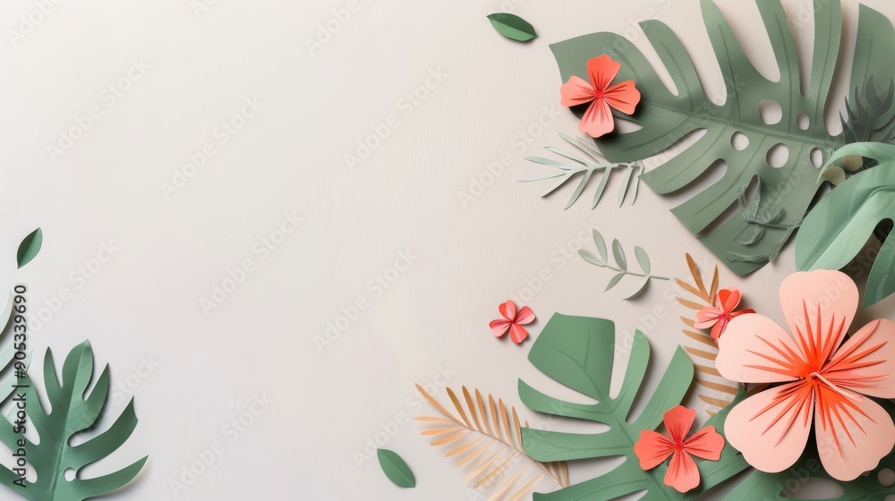 Poster a modern design with a gray background and a refined foliage border, providing generous copy space f