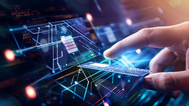 Secure Online Payment Transaction Process concept Person confirming a secure online payment using a credit card through a digital interface with verification tick symbol Internet banki : Generative AI