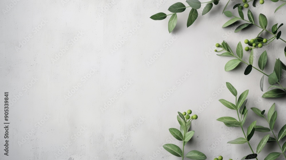 Poster a simple gray backdrop featuring a subtle foliage border, providing generous copy space for adding c
