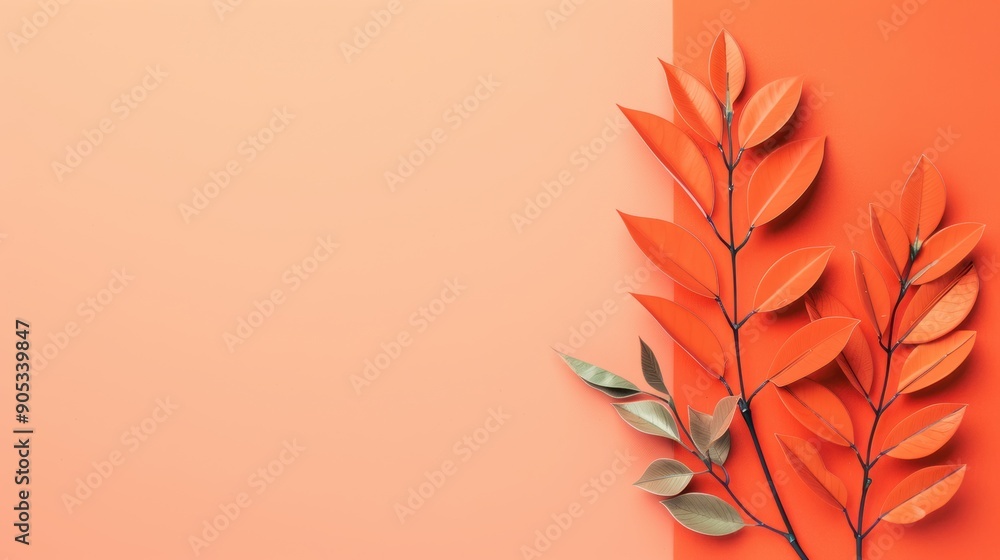 Poster a minimalist design featuring a vibrant orange foliage border, with ample copy space in the center f