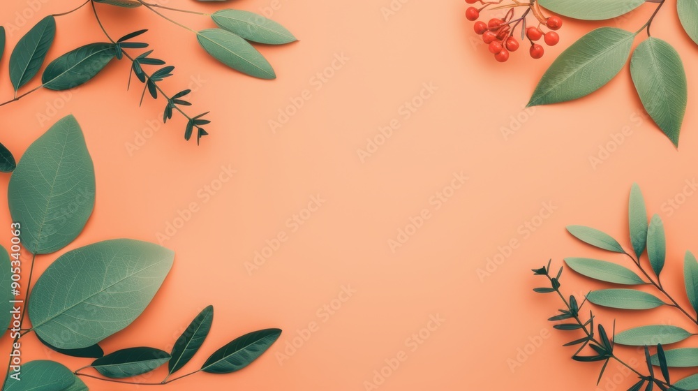 Poster a simple and elegant layout featuring an orange foliage border, with ample copy space in the center.
