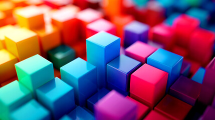 Obraz premium Abstract composition of colorful cubes in vibrant hues, creating a modern and dynamic visual scene.
