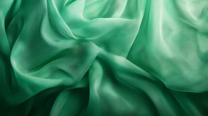Fototapeta premium An emerald textured background showcasing a light, airy chiffon texture. The flowing fabric and rich green tones add a delicate and ethereal feel.