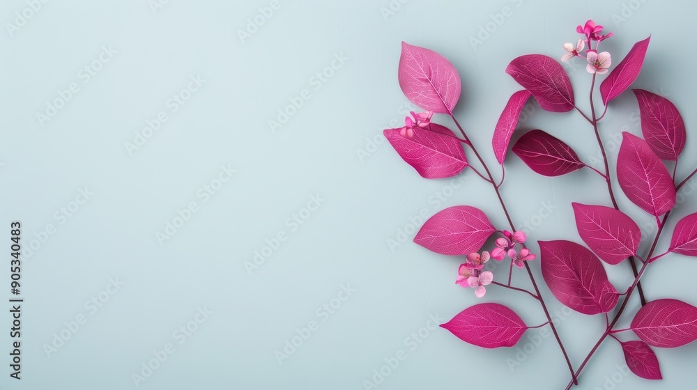 Poster a stylish composition with a minimal purple foliage border and generous copy space, ideal for contem