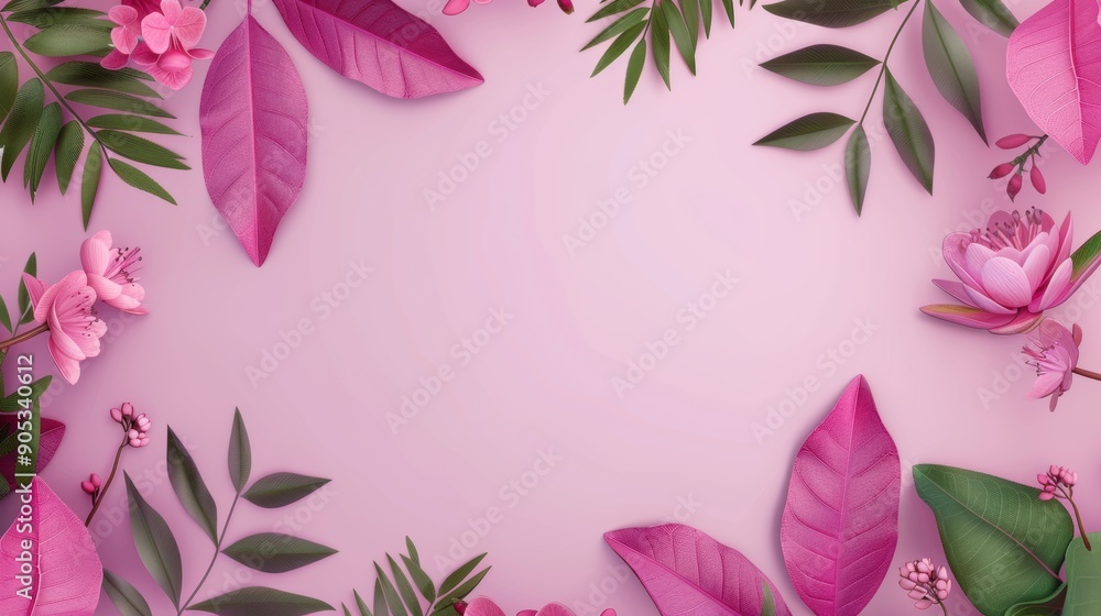 Poster an elegant design featuring a purple foliage border and ample copy space, perfect for adding your ow