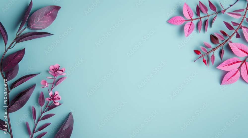 Poster a sleek and modern visual featuring a minimal purple foliage border and generous copy space, ideal f