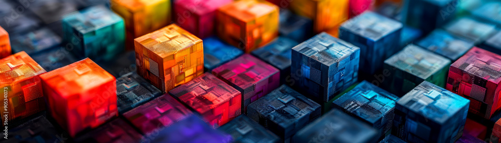 Poster colorful three-dimensional cubes create a vibrant abstract background, perfect for design projects a