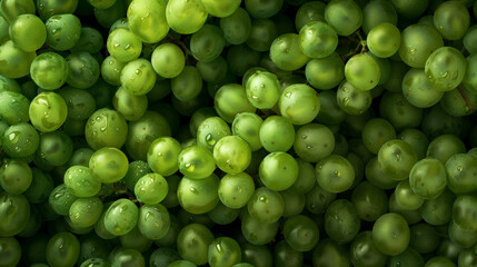 A vibrant display of fresh green grapes, filling the background completely. The grapes' crisp color and juicy appearance make them look incredibly tempting and fresh.
