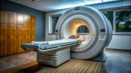 Demonstration of medical equipment, in the hospital premises, ultrasound, MRI, CT, X-ray machine, massage chair