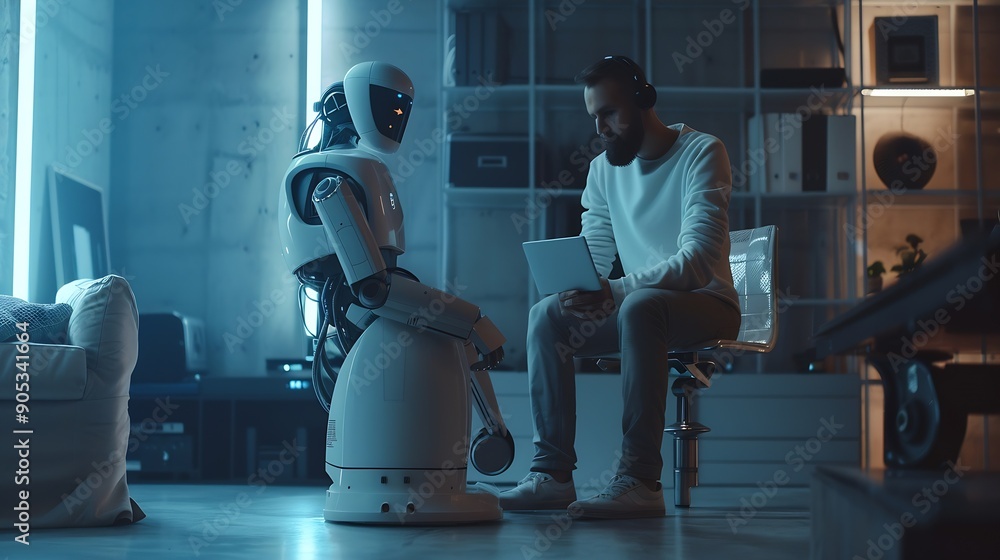 Aufkleber Ai technology Artificial Intelligence man using technology smart robot AI artificial intelligence by enter command prompt for generates something Futuristic technology transformation C : Generative AI