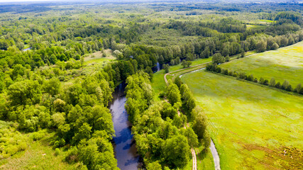 Der Fluss die Spree bei Lübbenau im Sommer - Luftbilder