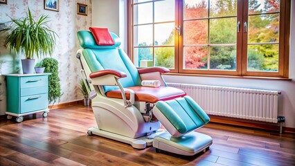 Demonstration of medical equipment, in the hospital premises, ultrasound, MRI, CT, X-ray machine, massage chair