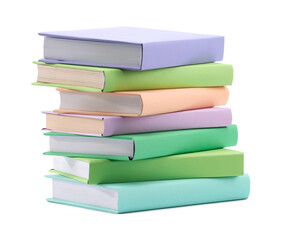 Stack of colorful books isolated on white