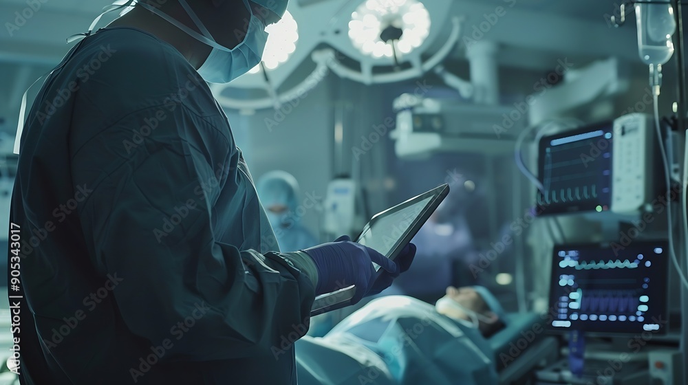 Aufkleber doctor utilizing advanced digital tablet technology in modern healthcare medical professional in ope