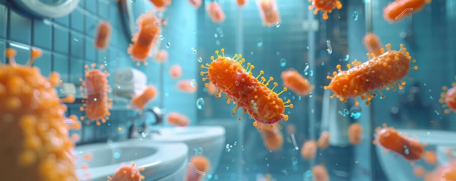 Pathogenic bacteria on bathroom countertops, germs, bathroom, illustrating potential health hazards