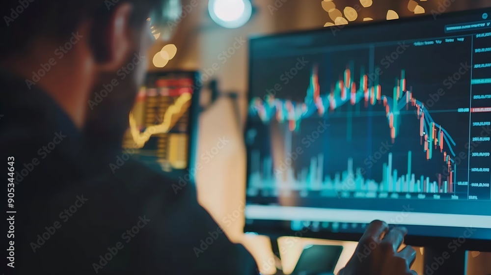 Poster Business professional brokers discussing stock market on pc screen in real time analyzing dynamic exchange rate database graph or interesting unit investment for trading in valued grow : Generative AI