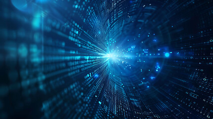 Obraz premium Abstract Digital Tunnel with Blue Glowing Lines and Data