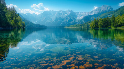 Fototapeta premium A beautiful lake with mountains in the background
